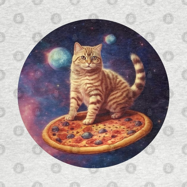 Funny Galaxy Cat In Space Cat Riding Pizza by Happy Shirt